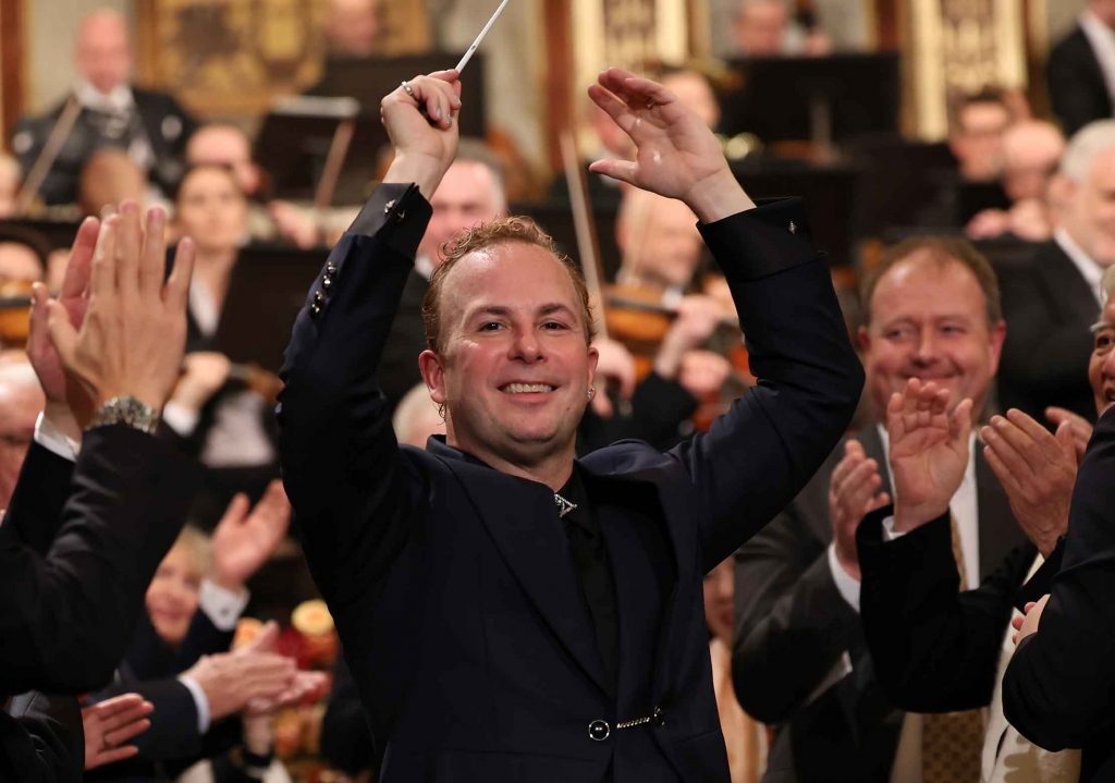 Yannick Nézet-Séguin während des Neujahrskonzerts der Wiener Philharmoniker 2026 im Goldenen Saal des Wiener Musikvereins.