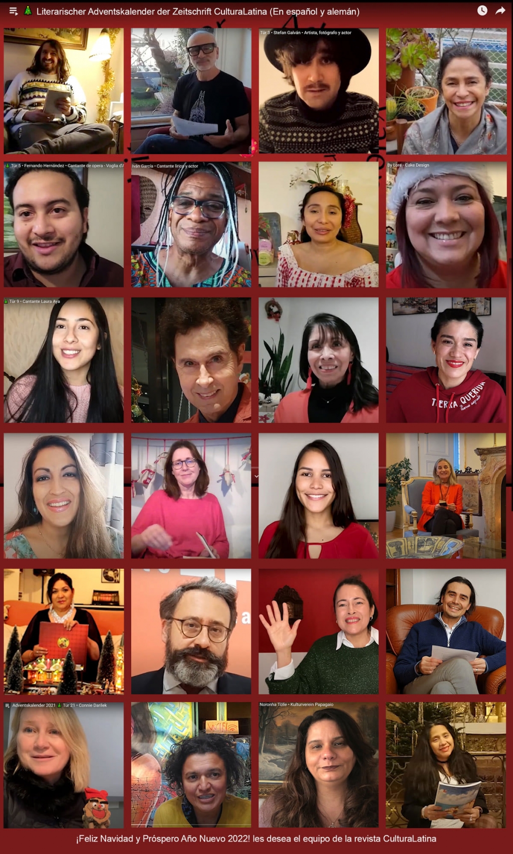 Alle TeilnehmerInnen des #CulturaLatina Literarischen Adventskalenders. Ein wahrer Luxus an Gästen, Prominenten und beliebten Persönlichkeiten der lateinamerikanischen Gemeinschaft in Österreich.